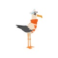 Seagull Sailor, Funny Bird Cartoon Character in Red Striped Sweater and Captain Cap Vector Illustration Royalty Free Stock Photo