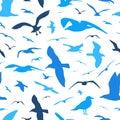 Seagull silhouettes seamless pattern vector background