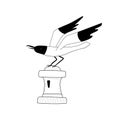 A seagull sits on a buoy. Black and white gull. Vector illustration in hand drawn linear style. Royalty Free Stock Photo