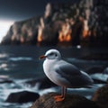 Seagull sits perched on a rock at shoreline Royalty Free Stock Photo