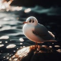 Seagull sits perched on a rock at shoreline Royalty Free Stock Photo