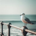 Seagull sits of a seafront fencing