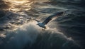 A seagull soars in mid air, spreading wings generated by AI