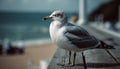 Seagull standing on jetty, looking at camera, surrounded by nature generated by AI Royalty Free Stock Photo