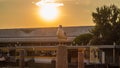 The Seagull and the sunset in front of the Santa Lucia railway station in Venice, Italy Royalty Free Stock Photo