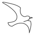 Seagull thin line icon, marine concept, sea gull sign on white background, Flying bird silhouette icon in outline style
