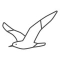 Seagull thin line icon, Sea cruise concept, sea mew sign on white background, Seagull silhouette icon in outline style