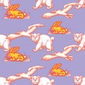 Seagull, white bear and rabbit seamless pattern