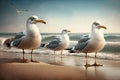 seagulls on the beach against the background of the sea, summer day , generative ai Royalty Free Stock Photo