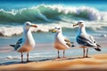 seagulls on the beach against the background of the sea, summer day,Generative AI Royalty Free Stock Photo