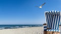 Seagulls, beach and a beach chair