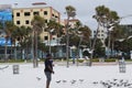 Tourists feeding seagulls at Clearwater Beach, Florida USA Royalty Free Stock Photo