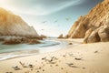 Seagulls Flying Overhead Against Backdrop Of Unfocused Coastal Cliffs. Generative AI Royalty Free Stock Photo