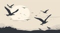 Seagulls flying in the sky at sunsetillustration Royalty Free Stock Photo