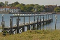 Seagulls on jetty. Bosham, Sussex, England