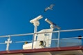 Seagulls in low flight over the ferry near Thassos island