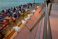 Seagulls outside Sydney Opera House at dusk Royalty Free Stock Photo