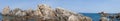 Seagulls and the sea spread over a rock wall painted as a panorama