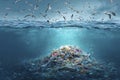 Seagulls Soar Above Vast Plastic Ocean Pollution Pile Royalty Free Stock Photo