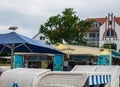 Seagulls on top of beach bar Royalty Free Stock Photo