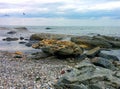 Seascape with seaguls and stones