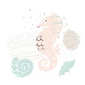 Seahorse baby cute print. Sweet sea animal.