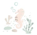 Seahorse baby cute print. Sweet sea animal.