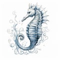 Fluid Ink Wash Seahorse Tattoo On White Background