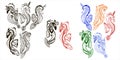 Fantastic seahorses look like marine dragon decorative style vector set.