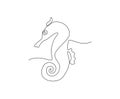 Seahorse continuous line art drawing style. Minimalist black Hippocampus zosterae outline. Editable active stroke vector
