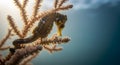 Seahorse on coral reef underwater scene Royalty Free Stock Photo