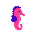 Seahorse cute doodle hand drawn flat vector illustration. Icon. Simple style for kids