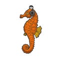 Seahorse and headphones sketch vector illustration