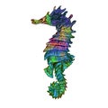 Seahorse isolated illustration, hand painted colorful abstract watercolor turquoise, green, red Royalty Free Stock Photo