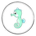 Seahorse isolated on white background. Coral fish Sea Horse cartoon illustration.