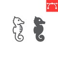 Seahorse line and glyph icon, sea and ocean animals, sea horse vector icon, vector graphics, editable stroke outline