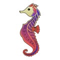 Seahorse. Ornament/Embroidery. Hand Drawn Pattern. Outline Coloured