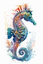 Seahorse painted with fantasy style watercolor. The image of sea creatures swimming underwater world. Royalty Free Stock Photo