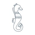 Seahorse, sea animal. An inhabitant of the sea world, a cute underwater creature. Line art
