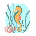 Seahorse. Sea animal. Underwater life. Perfect for children clothes design, banner, card.