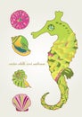 Seahorse and set shells Royalty Free Stock Photo