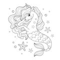 Seahorse unicorn. Black and white linear drawing. Vector Royalty Free Stock Photo