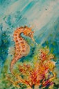 Seahorse watercolors painted.