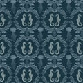 Seahorses and Jellyfish seamless pattern. Elegant sea animals wallpaper damask style. Royalty Free Stock Photo