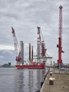 The Seajacks Hydra, a self Propelled multipurpose Jack Up Barge moored alongside Den Haag Container Port.