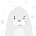 Seal baby winter print. Cute animal snowy christmas card