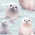 Seal cute plush Seamless Pattern. Fluffy, furseal tile in pastel colors. Illustration with seals, animal background for Royalty Free Stock Photo