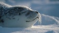 A seal enjoys a tranquil moment while resting on a snowy surface under gentle winter light Royalty Free Stock Photo