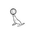 Seal playing with ball hand drawn sketch icon. Royalty Free Stock Photo