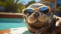 seal near the pool on vacation resting Royalty Free Stock Photo